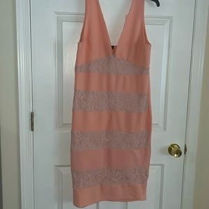 Beautiful Peach Lace Front Dress With Deep V front and Back